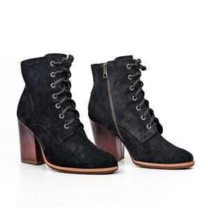 Kork Ease Women Elfa Black Suede Lace-up Granny Zip Ankle Boots size 8